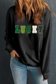 Black LUCKY Chenille Graphic Pullover Sweatshirt (size: (US 8-10)M)