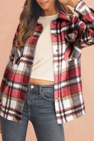 Red Plaid Button Front Pocket Shirt Shacket (size: (US 12-14)L)