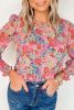 Multicolor Floral Print Smocked Cuffs Long Sleeve Blouse