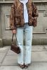 Brown Vintage Leopard Colorblock Print Coat