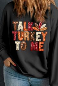 Black Talk Turkey To Me Round Neck Plus Size Sweatshirt (size: (US 14W-16W)1X)