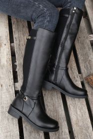 Black Side Zipper Knee High Chunky Low Heel Boots (size: (US 6)37)