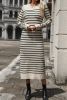 White Striped Casual Knitted Midi Dress