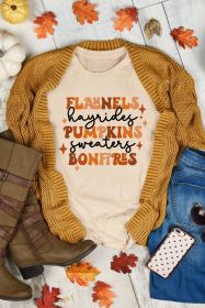 Khaki Flannels Hayrides Pumpkins Bonfires Graphic Tee (size: (US 12-14)L)