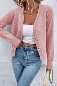 Sepia Rose Pearl Beaded Button Up Knit Cardigan (size: (US 12-14)L)