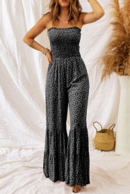 Black Floral Thin Straps Smocked Bodice Wide Leg Jumpsuit (size: (US 8-10)M)
