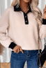 Oatmeal Checked Texture Patchwork Edge Button Collared Sweatshirt