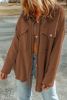 Brown Solid Color Textured Button Up Shacket with Pockets
