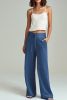 Sail Blue Drawstring High Waist Wide Leg Pocketed Pants