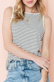 White Striped Print Cutout Ribbed Knit Tank Top (size: (US 4-6)S)