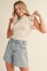 Beige Ruffle Splicing Ribbed Sleeveless Blouse