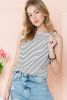 White Striped Print Cutout Ribbed Knit Tank Top