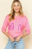 Pink Mom Letter Pattern Short Puff Sleeve Sweater