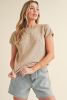 Smoke Gray Round Neck Short Raglan Sleeve Knitted T-shirt