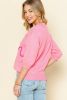 Pink Mom Letter Pattern Short Puff Sleeve Sweater