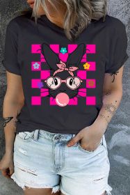 Black Easter Rabbit Checkered Flower Graphic Plus Tee (size: (US 22W-24W)3X)