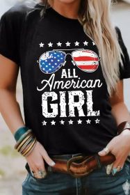 Black Stars and Stripes Glasses Slogan Graphic T Shirt (size: (US 8-10)M)