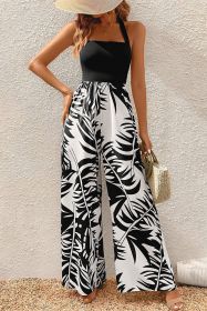 Black Halter Tropical Print Wide Leg Jumpsuit (size: (US 4-6)S)