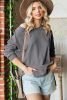 Grey Drop Shoulder Side Slit Pullover Long Sleeve Top