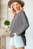 Grey Drop Shoulder Side Slit Pullover Long Sleeve Top