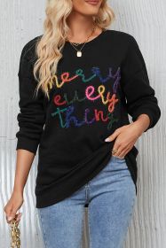 Black Every Thing Glitter Letter Christmas Sweatshirt (size: (US 4-6)S)
