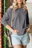 Grey Drop Shoulder Side Slit Pullover Long Sleeve Top