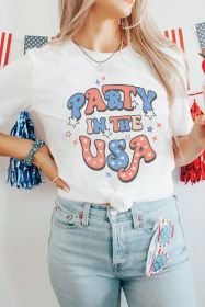 White PARTY IN THE USA Letter Print Star Graphic Tee (size: (US 12-14)L)