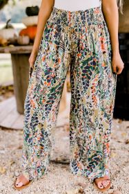 Multicolor Abstract Print Shirred High Waist Wide Leg Pants (size: (US 8-10)M)