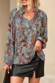 Multicolor Floral Boho V Neck Bishop Sleeve Blouse (size: (US 18-20)2XL)