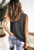 Blank Tank Top - Black Solid Color Crew Neck Loose Tank Top Customized