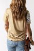 Blank T Shirt - Khaki Bleached Leopard Print Casual Crew Neck T Shirt Customized