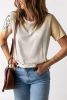 Blank T Shirt - Khaki Bleached Leopard Print Casual Crew Neck T Shirt Customized