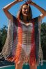 Multicolor Striped Tassel Crochet V Neck Beach Cover Up