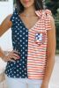 Red American Flag Sequin Graphic Patched Tie Shoulder Tank Top