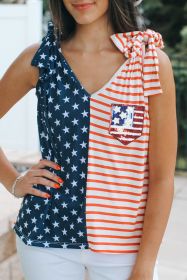 Red American Flag Sequin Graphic Patched Tie Shoulder Tank Top (size: (US 4-6)S)