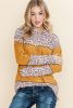 Orange Leopard Print Waffle Knit Patchwork Top