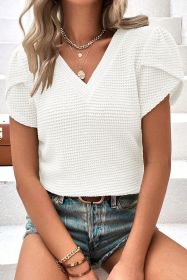 White Tulip Sleeve Waffle Knit V Neck T-Shirt (size: (US 4-6)S)