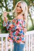 Multicolor Bohemian Floral Print Shirred Ruffle Off Shoulder Blouse