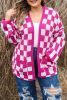 Bonbon Checkered Pattern Open Front Plus Size Cardigan
