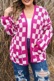 Bonbon Checkered Pattern Open Front Plus Size Cardigan (size: (US 22W-24W)3X)