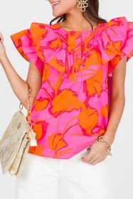 Rose Boho Floral Print Layered Ruffle Blouse (size: (US 8-10)M)