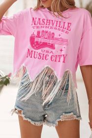 Pink NASHVILLE MUSIC CITY Graphic Sequin Fringed Hem Tee (size: (US 4-6)S)