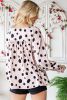 Pink Dot Print Button Frill Cuffs Casual Puff Sleeve Blouse