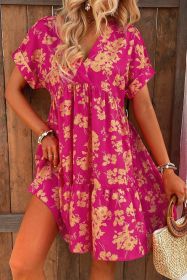 Rose Floral Short Sleeve Surplice Neck Ruffled Mini Dress (size: (US 4-6)S)