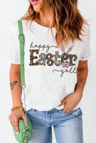 White Leopard Happy Easter Bunny Graphic Tee (size: (US 8-10)M)