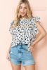 White Leopard Print Frilled Neck Ruffle Blouse