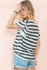 Sea Green Striped V Neck Ruffle Sleeve Top