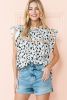 White Leopard Print Frilled Neck Ruffle Blouse