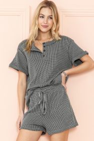 Laurel Green Waffle Knit Henley Top and Drawstring Shorts Set (size: (US 4-6)S)