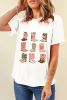 White Mixed Boots Graphic Round Neck Roll Up Sleeve T Shirt